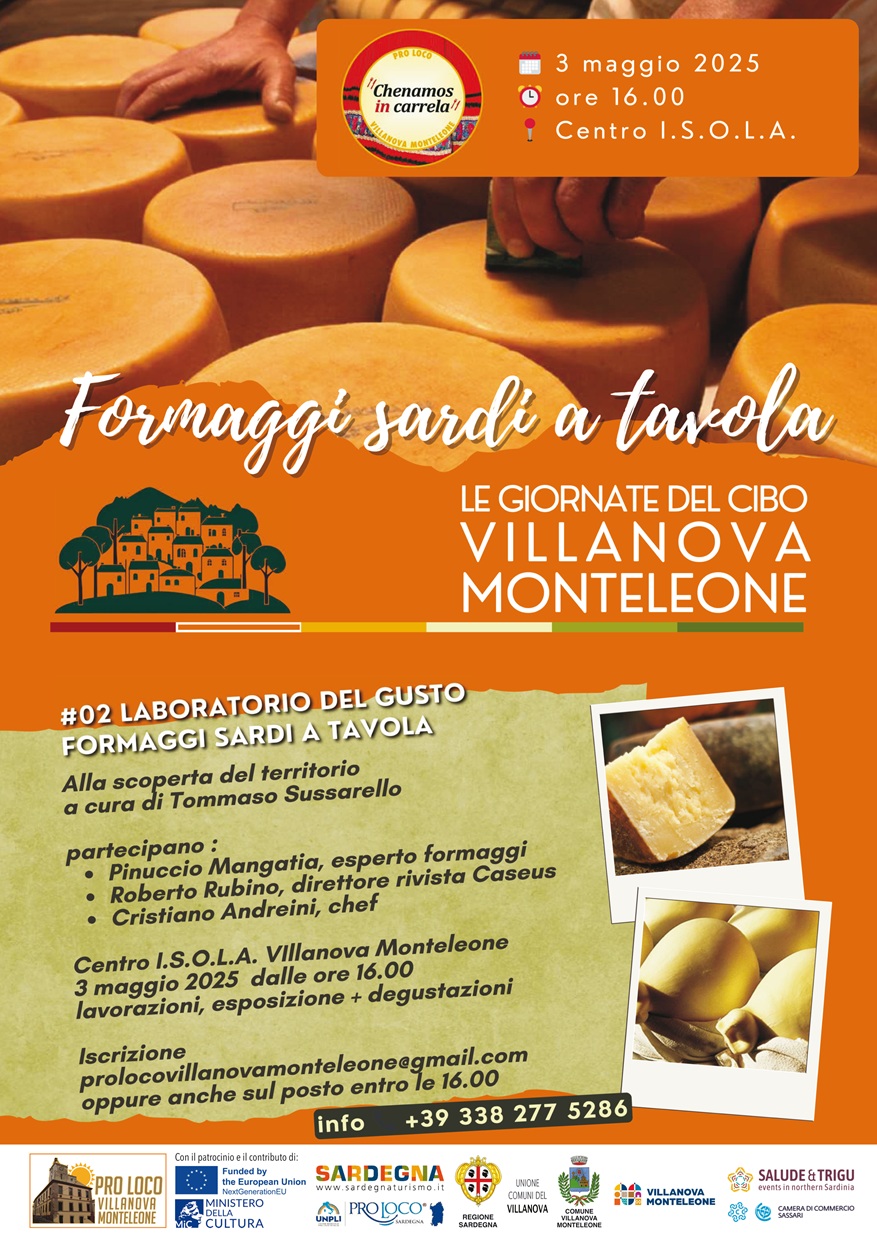  Sabato a Villanova Monteleone i “Formaggi sardi a tavola”